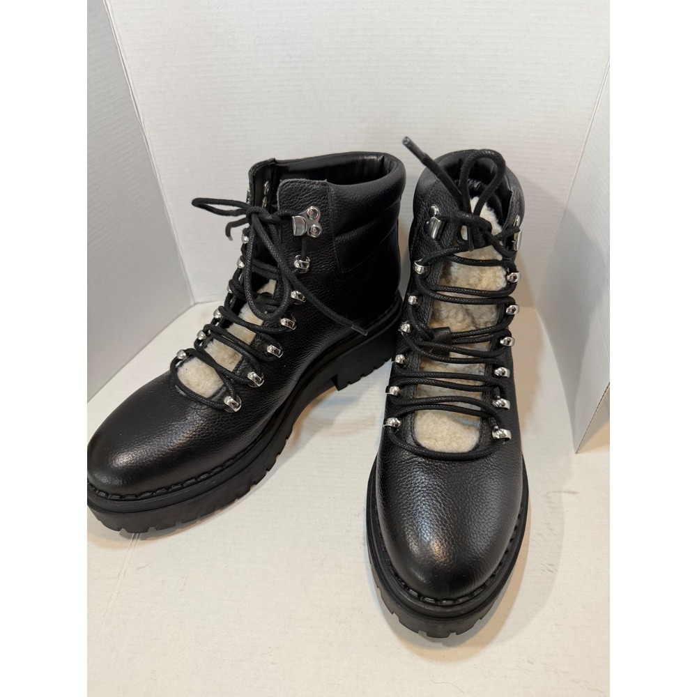Marc Fisher LTD Nairy Black Leather & Fur Hiking Combat Boots 8.5M